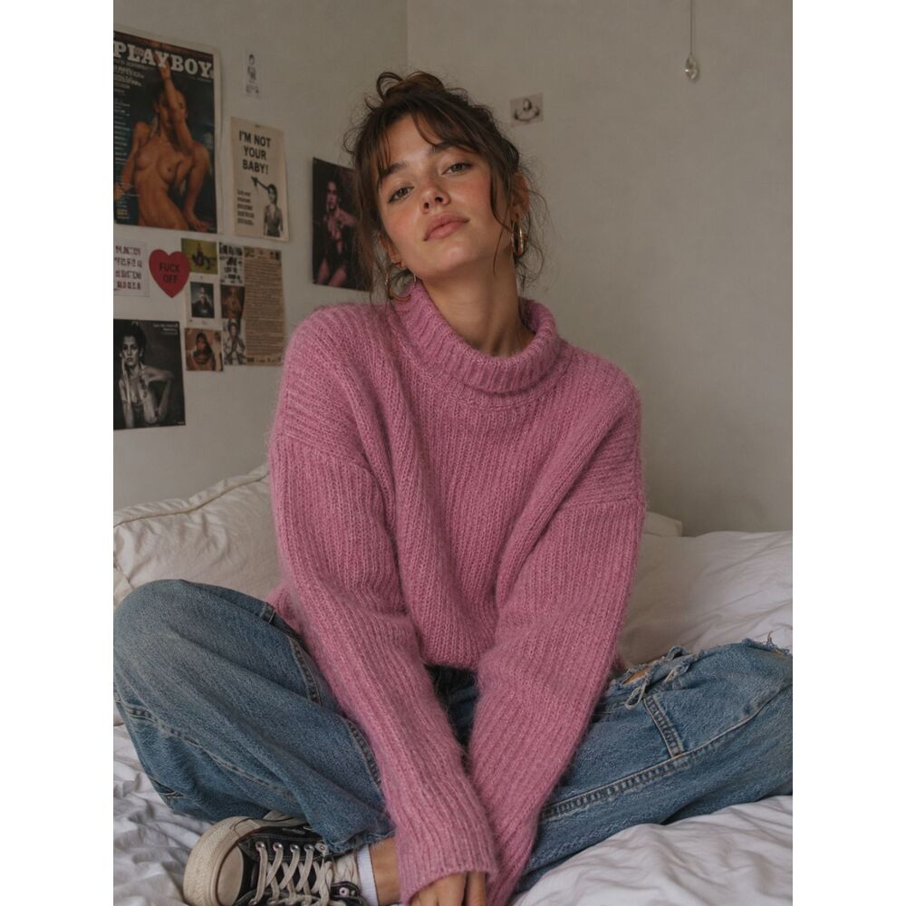 EVERLANE Pink Alpaca Pullover Mock Neck Sweater Top Women's Size XS